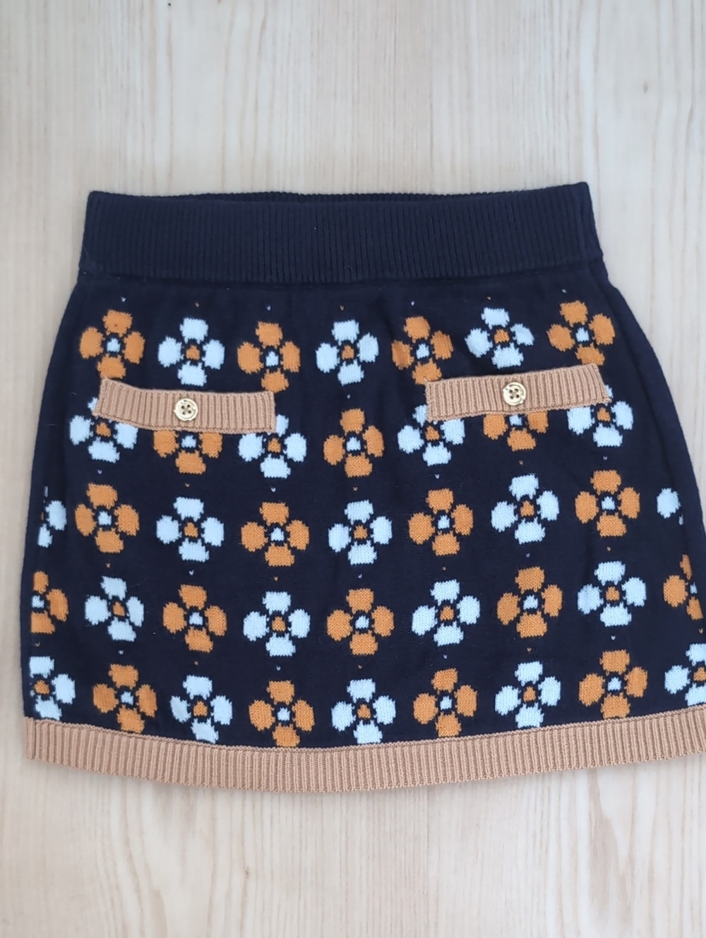 Janie & Jack Knit Mini Skirt w/ Retro Orange White Floral Pattern For Fall 🍁